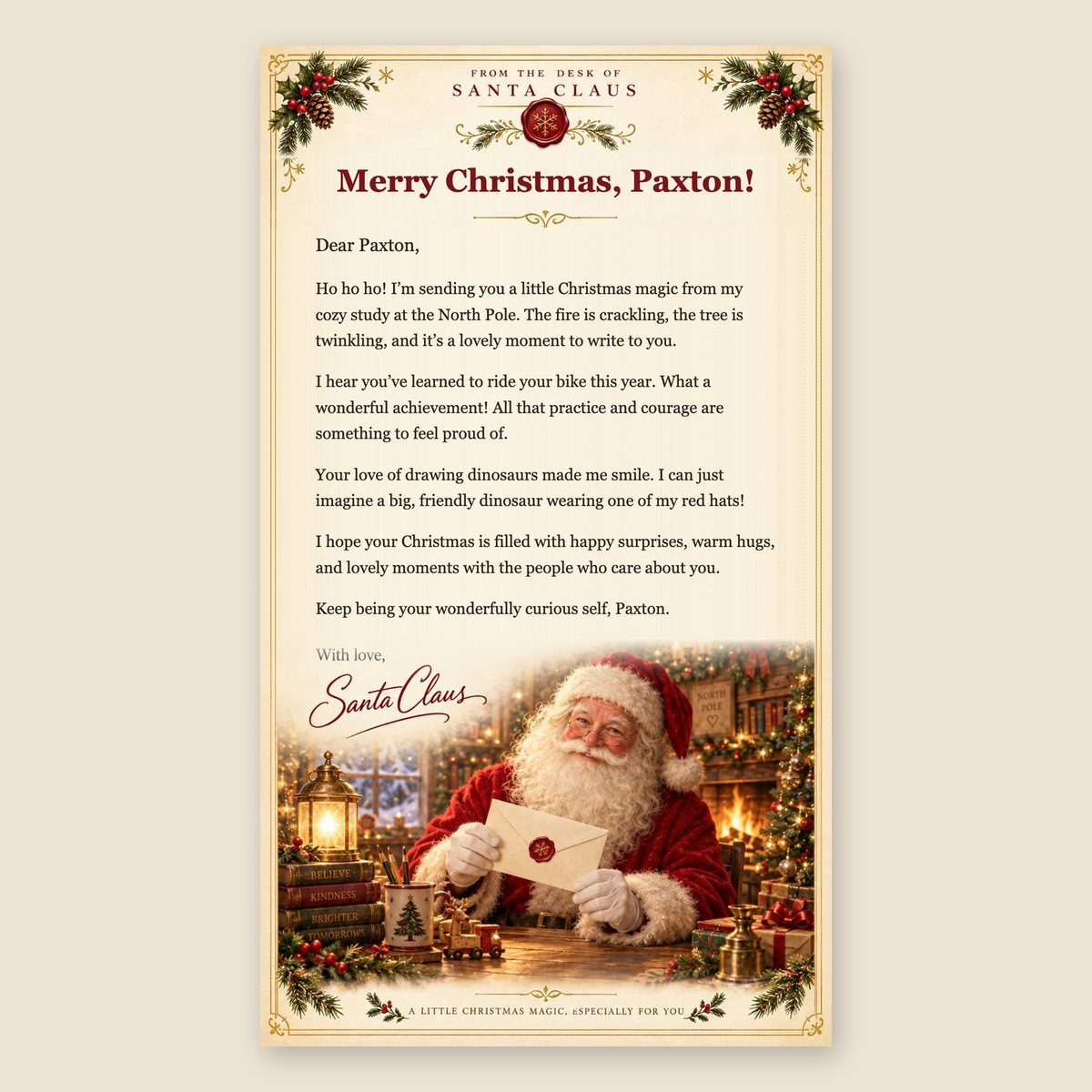 An email from Santa in its illustrated Classic Christmas design